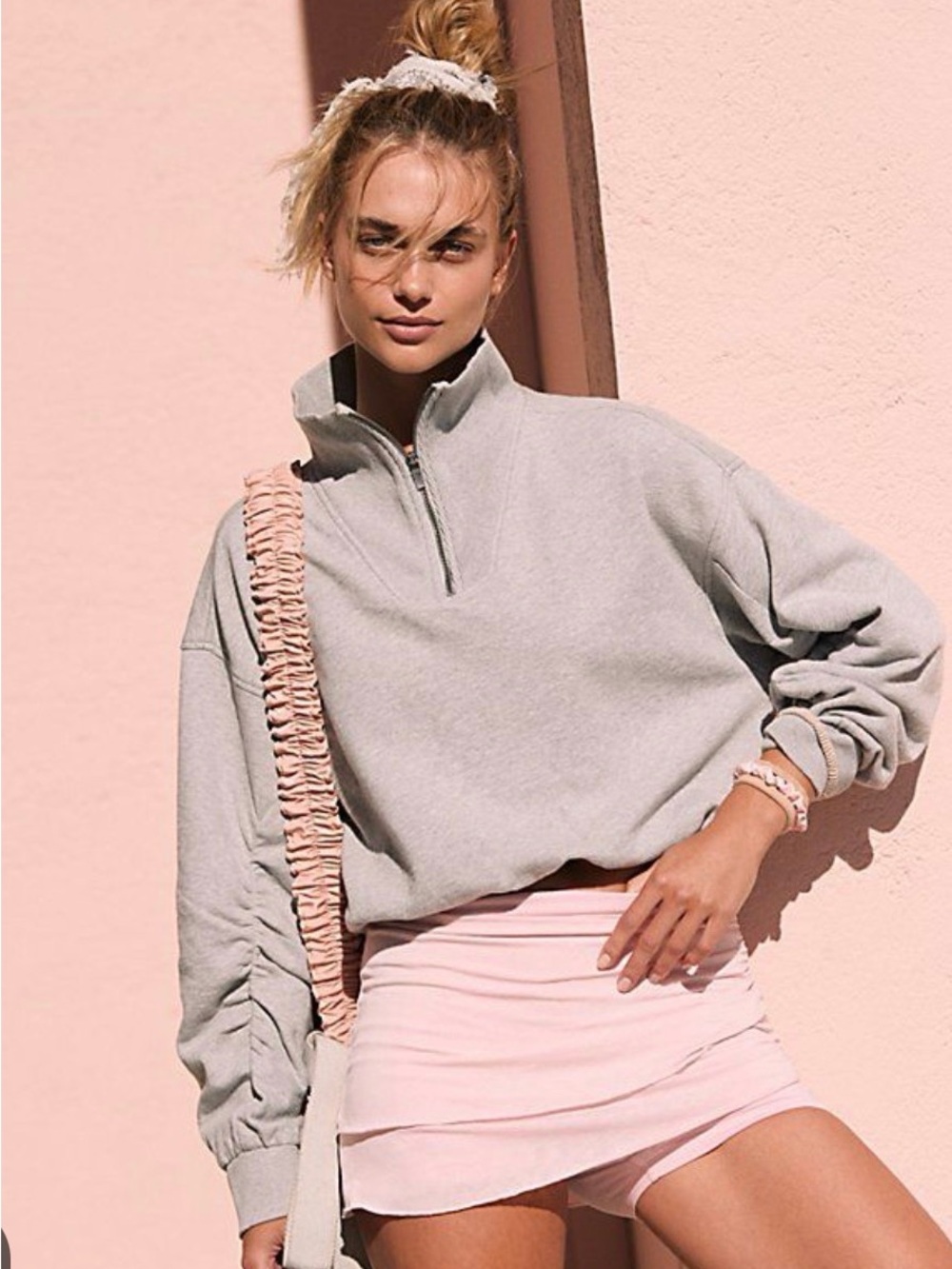 FP Movement by Free People Light Gray Quarter-Zip Pullover